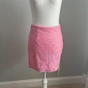 Chic Pink Sequin Pencil Skirt